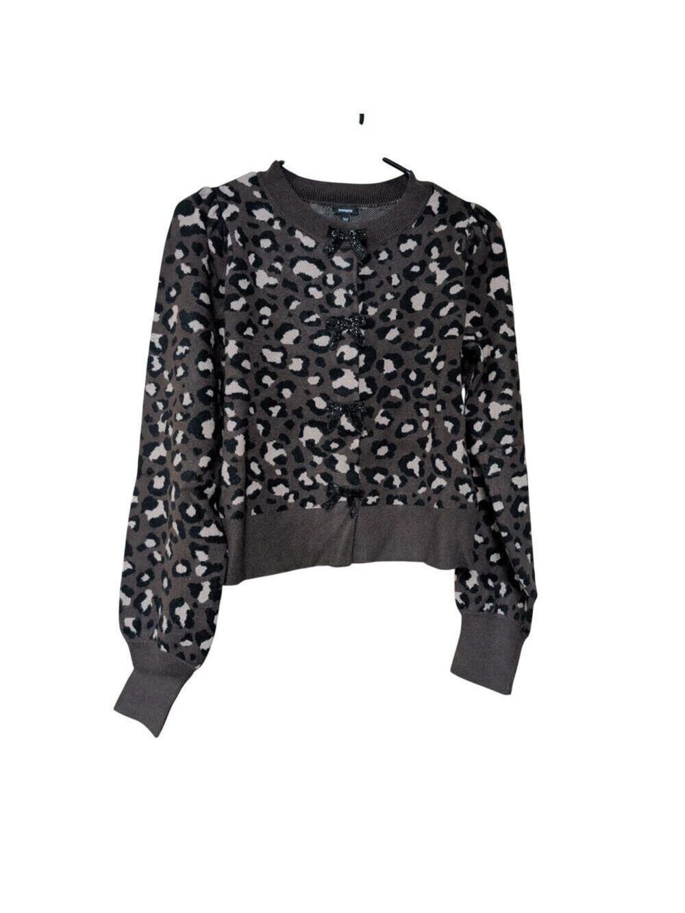 Express Women's Bow Cardigan Brown Animal Print Size L